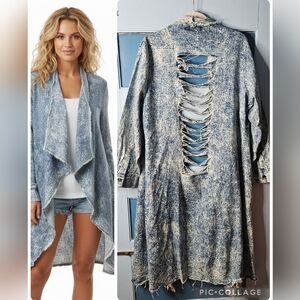 Thrill Jeans Women’s Blue Acid Wash Lightweight Denim Open Front Drape Jacket 3X